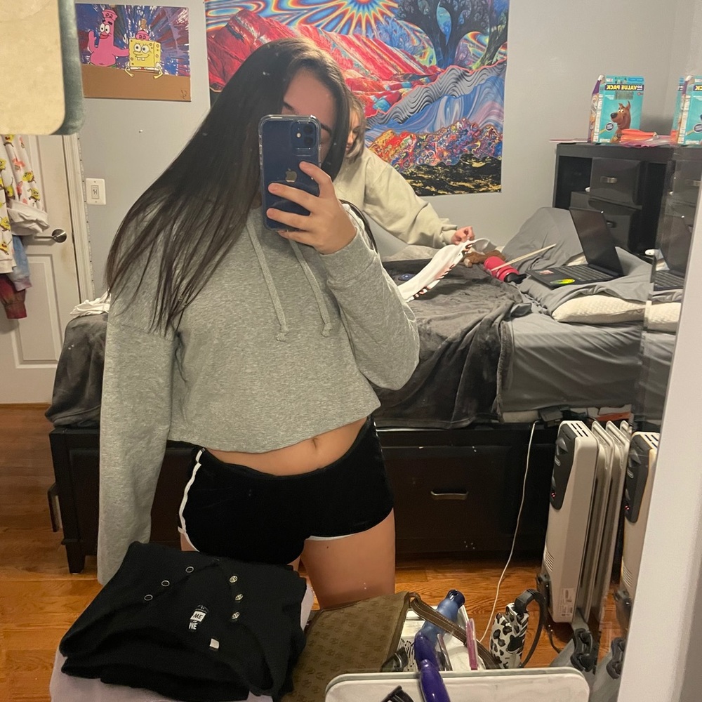 A cropped gray hoodie